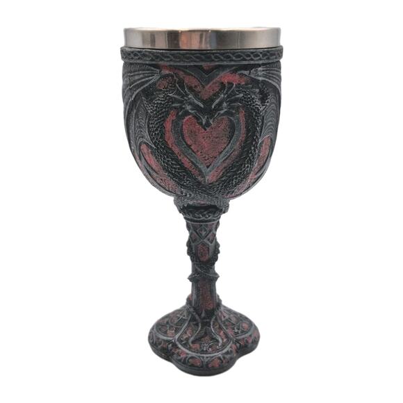 Pacific Giftware Medieval Goblet Double Dragon Heart Black Red 6.5" Tall 7oz - Picture 6 of 6